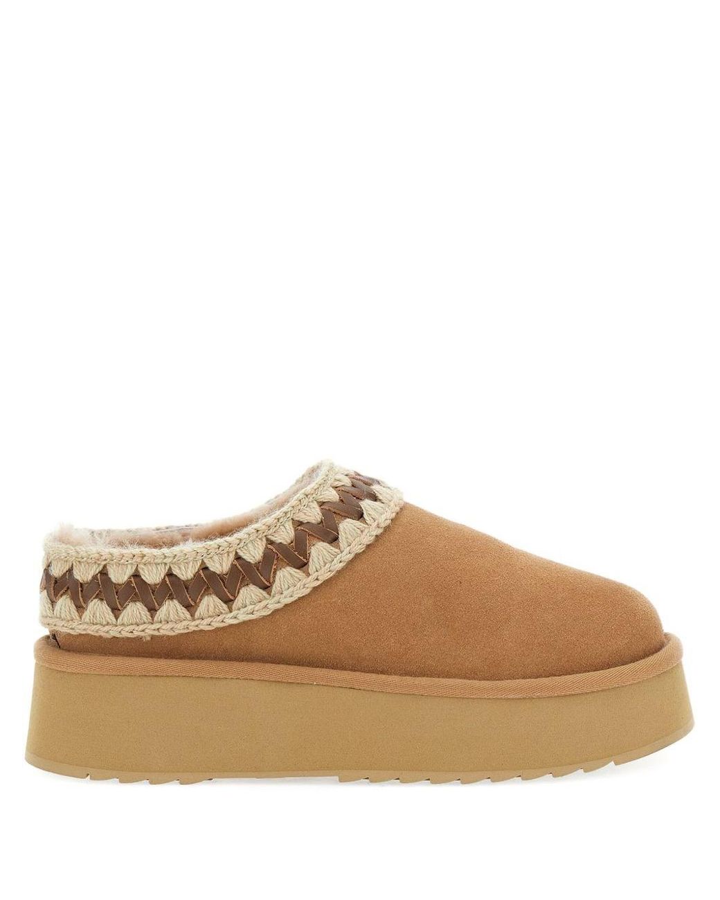 Mou Brown Platform Clog Suede Slippers