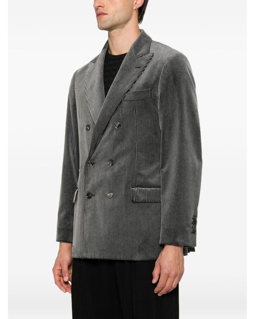Brunello Cucinelli Gray Cotton Double-Breasted Jacket for men