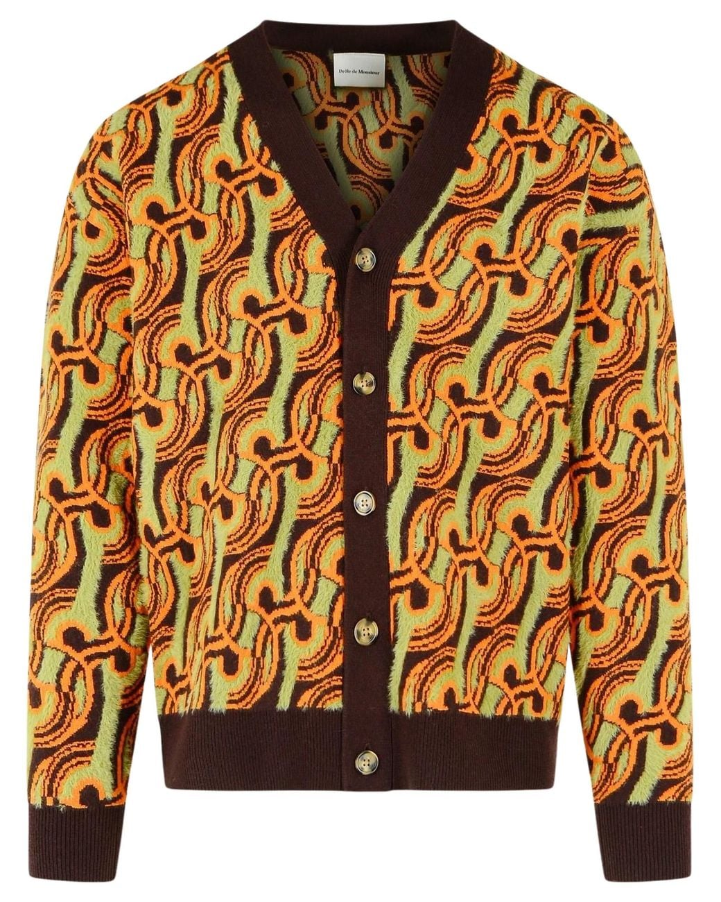 Drole de Monsieur Yellow Abstract Printed Knitted Cardigan for men