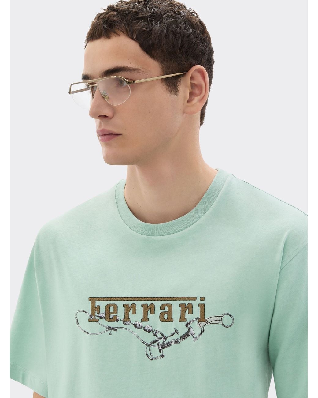 Ferrari Green Cotton T-Shirt for men