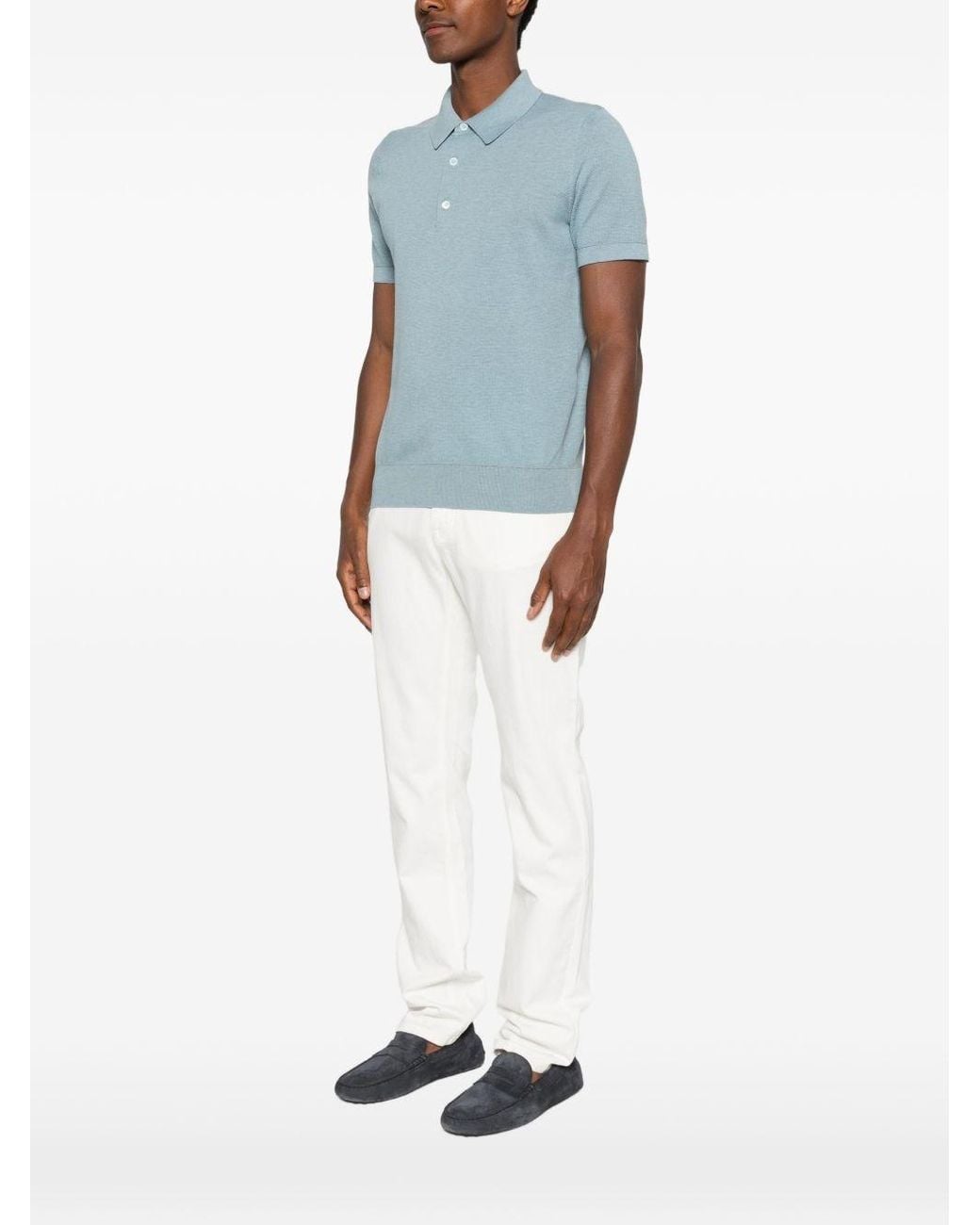 Brioni Blue Cotton Polo Shirt for men