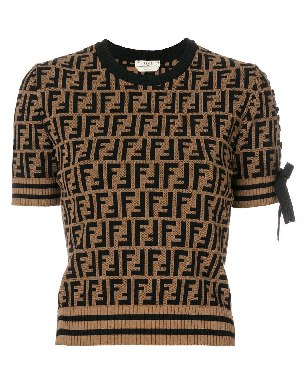 Fendi Logo Short sleeve Sweater in Brown Lyst