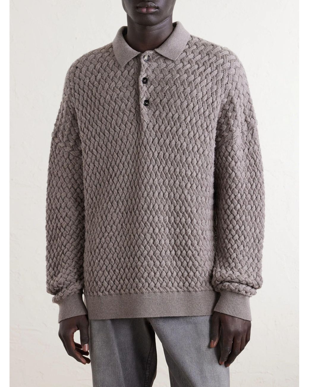 Bottega Veneta Gray Wool Polo Shirt for men