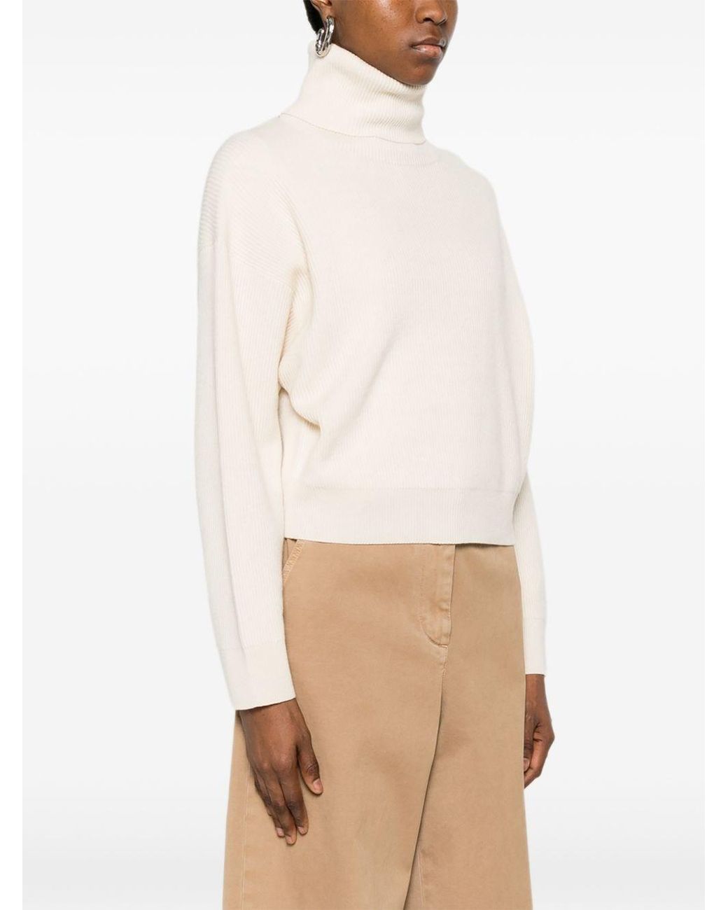 Brunello Cucinelli White Cashmere And Wool Turtleneck Sweater
