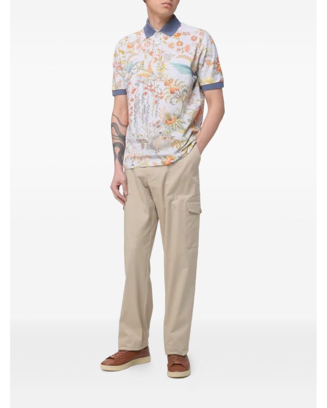 Etro White Polo Shirt With Floral Print for men