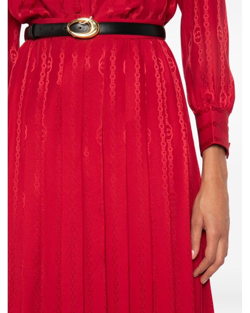 Gucci Red Silk Midi Skirt