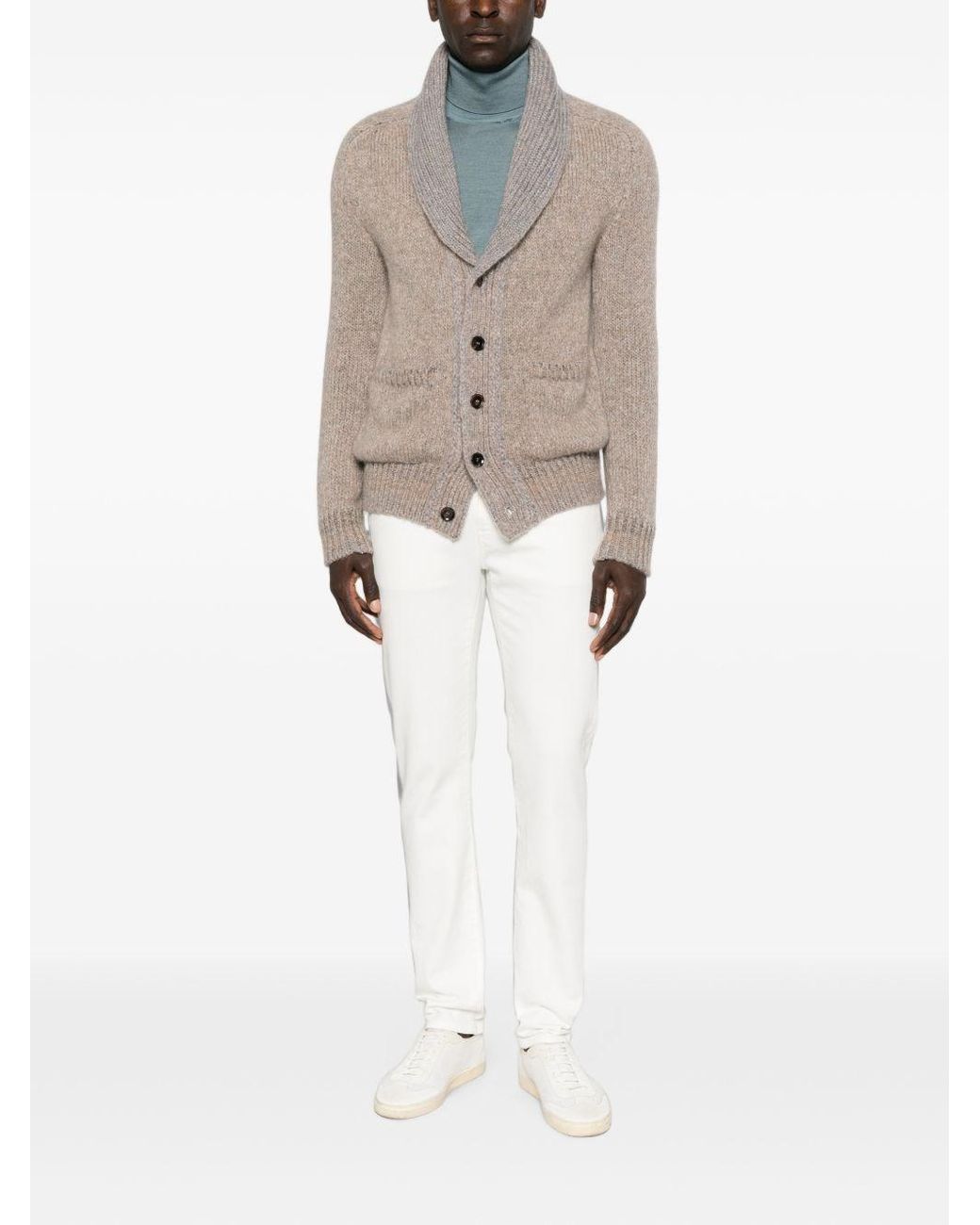 Brioni Brown Cashmere And Silk Cardigan for men