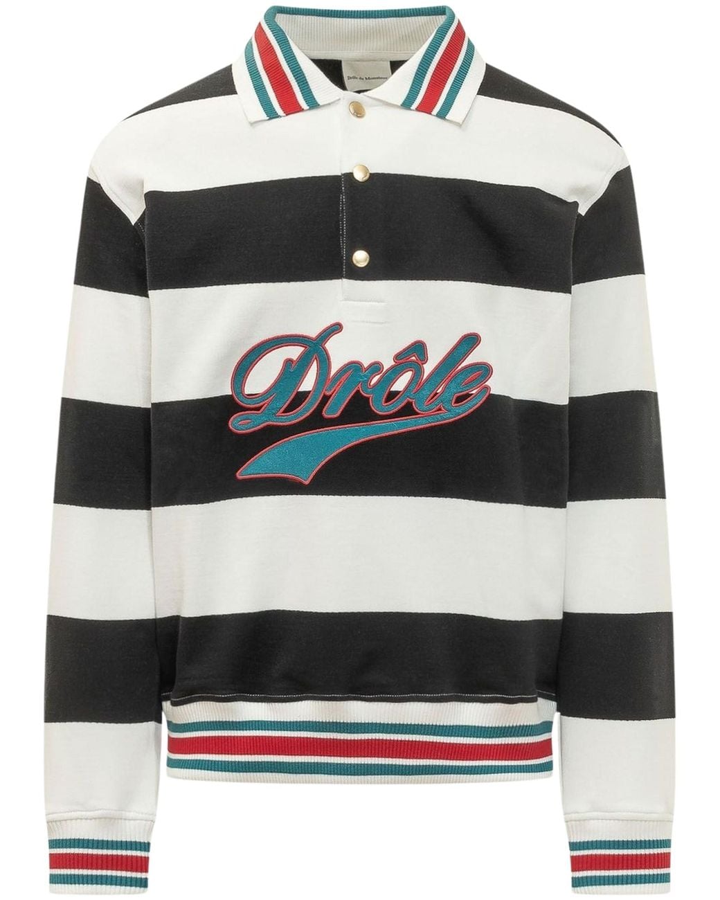 Drole de Monsieur Gray Logo Stripe Polo Shirt for men