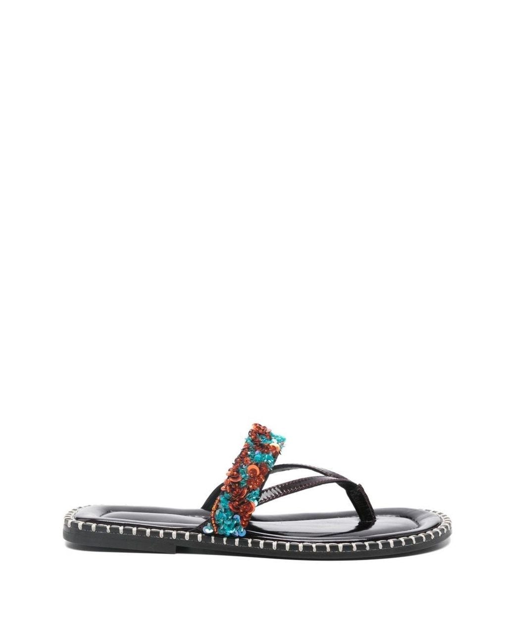 Dries Van Noten White Embroidered Leather Thong Sandals