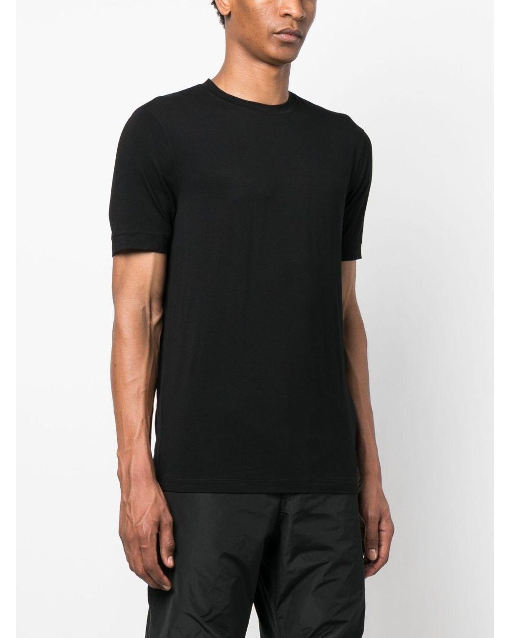 Giorgio Armani Black Crew Neck T-Shirt With Stretch Fabric for men
