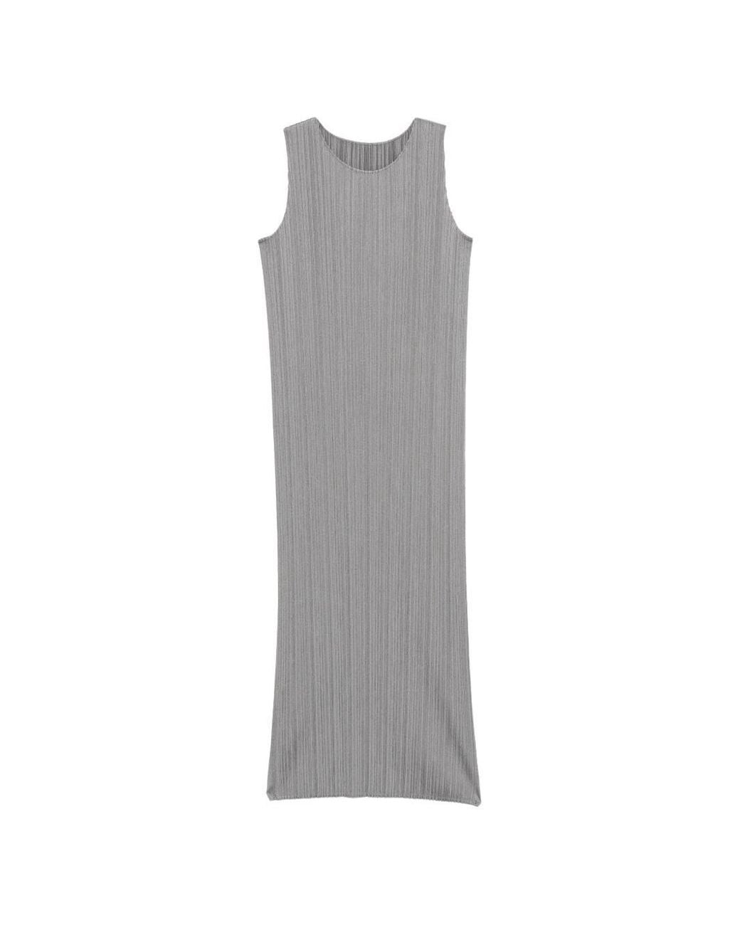 Pleats Please Issey Miyake Gray Pleated Long Dress