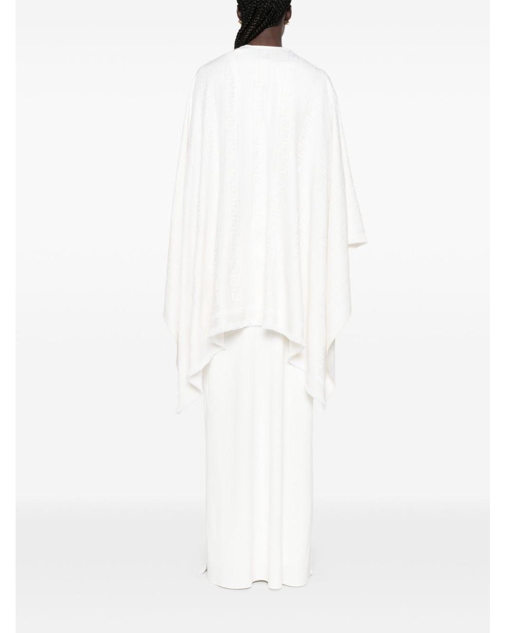 Fendi White Ff Wool And Silk Poncho