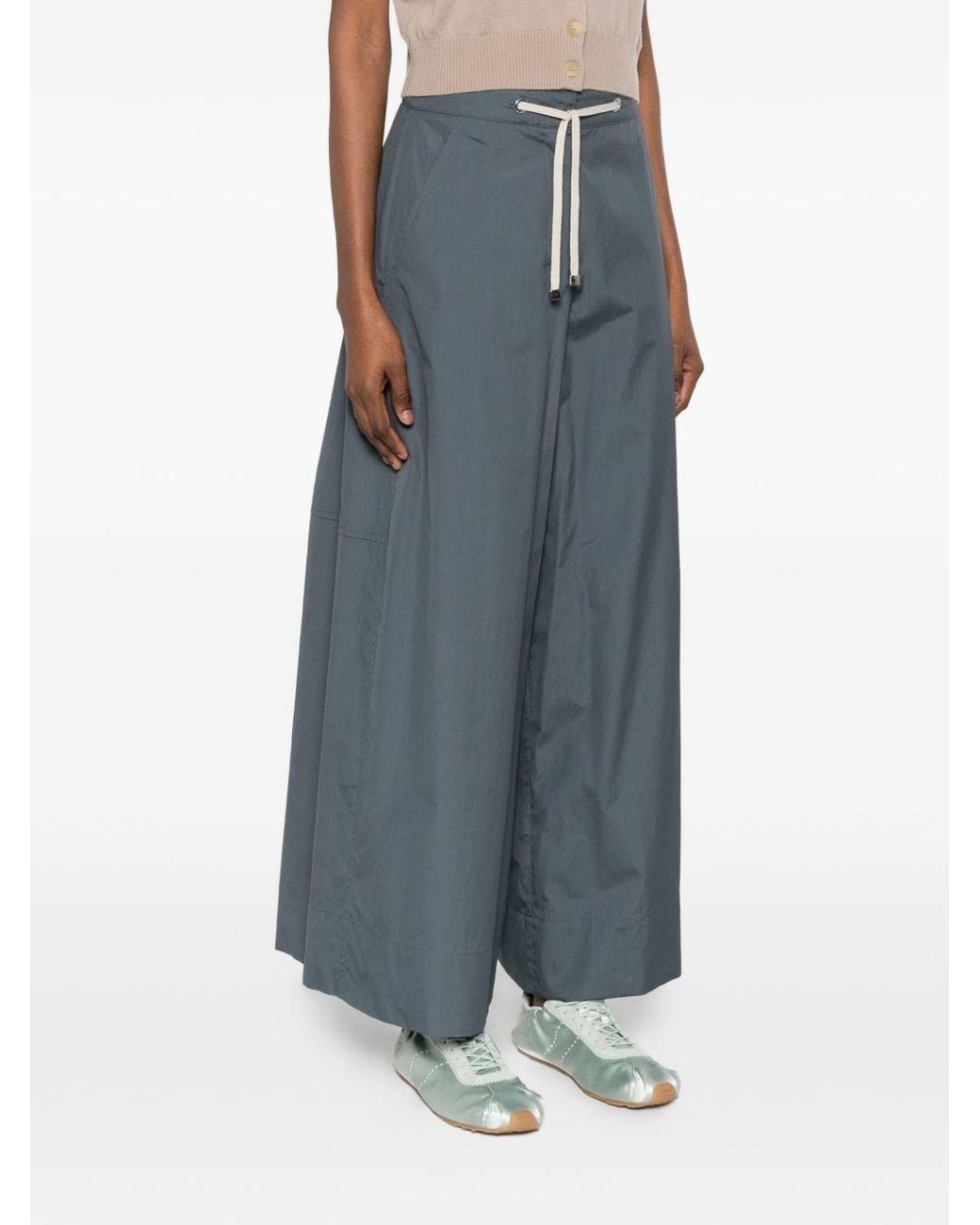 Max Mara Blue Cotton Wide-Leg Trousers