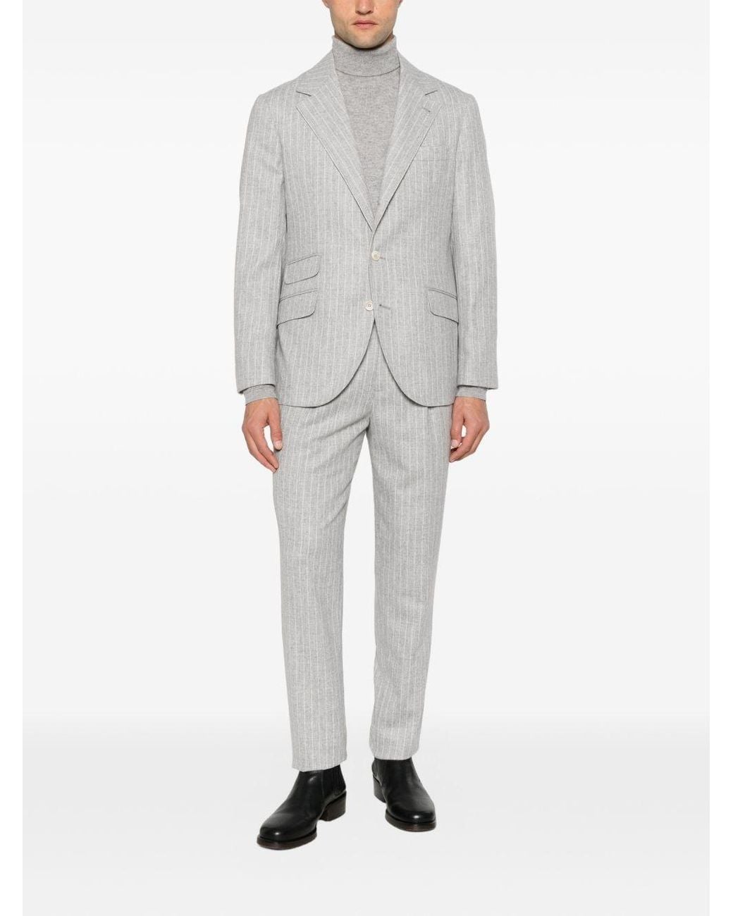 Brunello Cucinelli White Wool Single-Breasted Suit for men