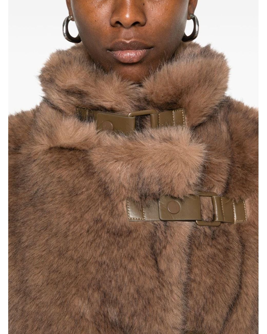 Molliolli Brown Bee Faux Leather Coat