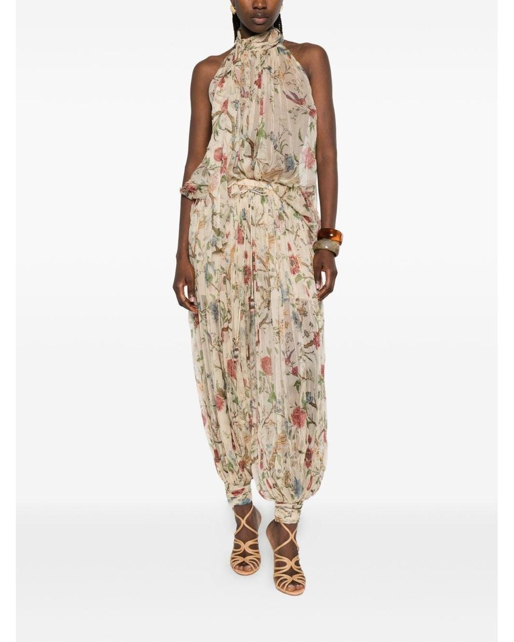 Into The East Natural Printed Silk Trousers
