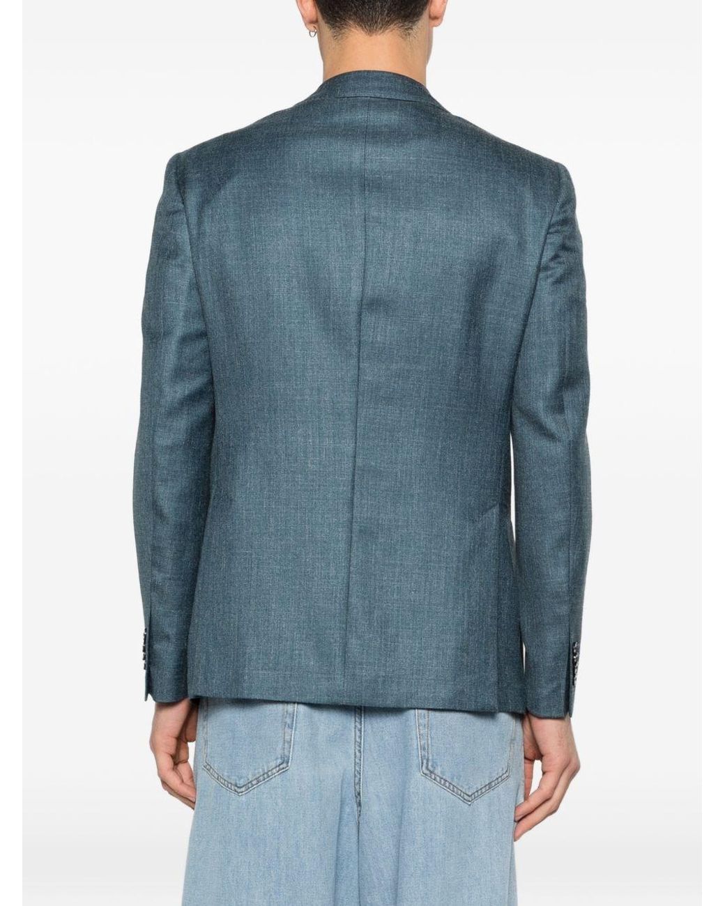 Luigi Bianchi Blue Wool, Silk And Linen Jacket for men