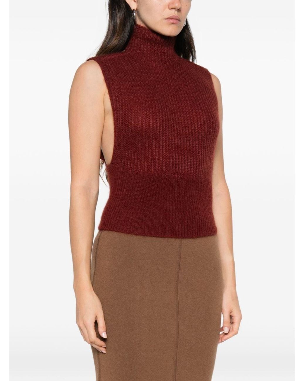 Max Mara Red Wool High-Neck Vest