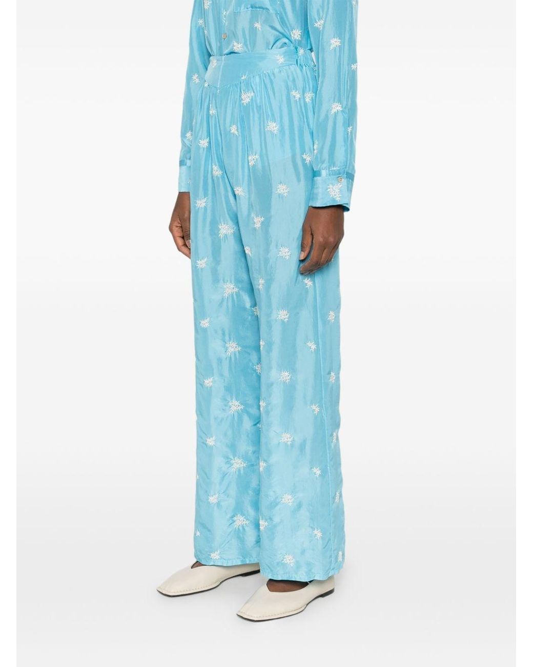 Forte_forte Blue Embroidered Silk Trousers