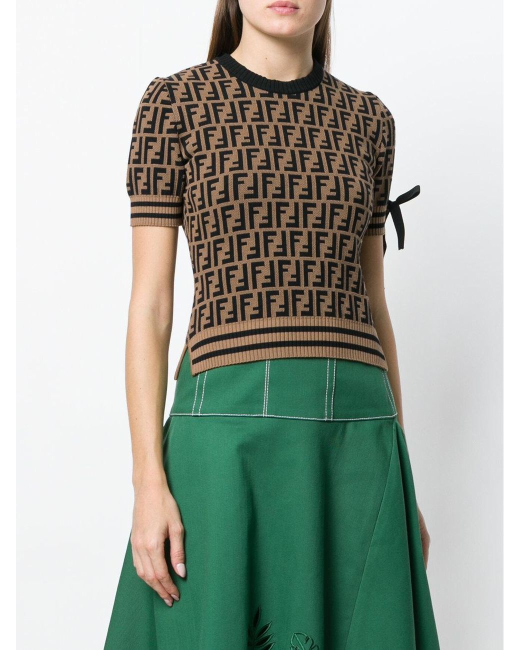 Fendi Synthetic Logo Short-sleeve Sweater in Brown | Lyst