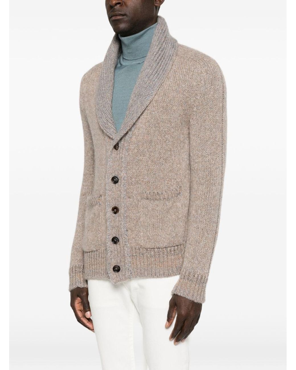 Brioni Brown Cashmere And Silk Cardigan for men