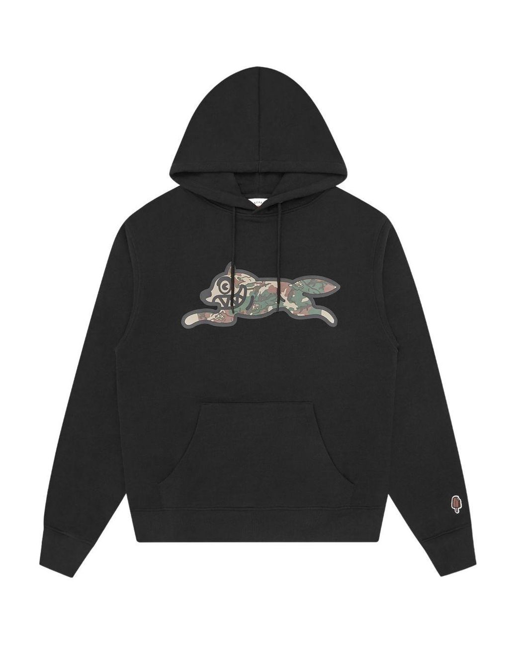 ICECREAM Black Running Dog Popover Cotton Hoodie for men