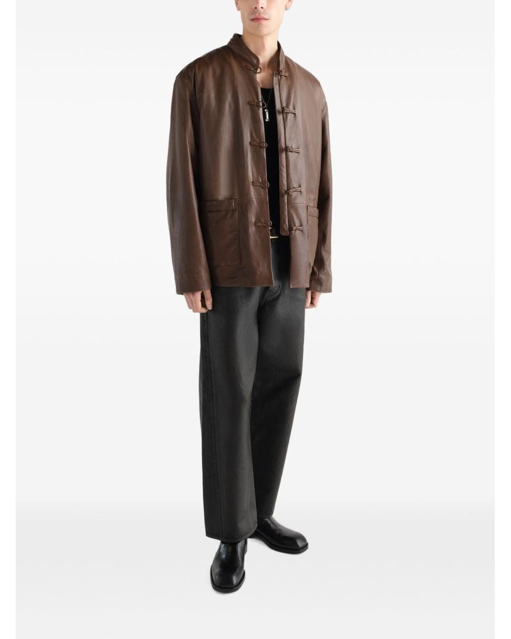 Lemaire Gray Leather Straight Leg Trousers for men