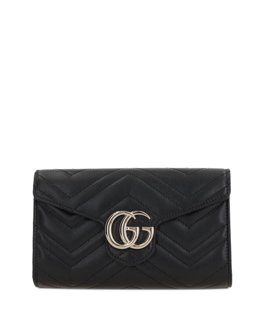 Gucci Black Gg Marmont Leather Wallet On Chain