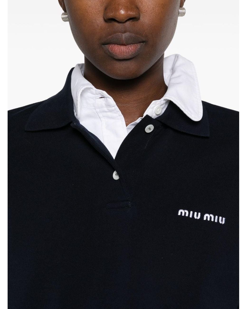 Miu Miu Blue Piquet Cotton Polo Shirt