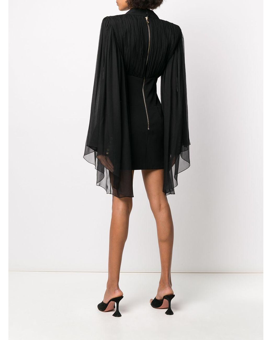 Balmain Silk Sheer Sleeved Blazer Dress in Black | Lyst