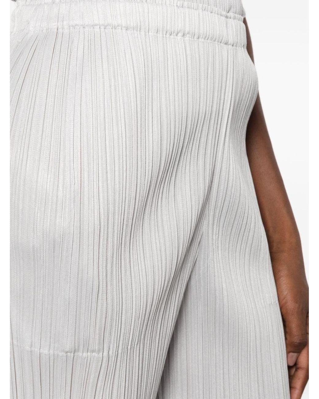 Pleats Please Issey Miyake White Pleated Trousers