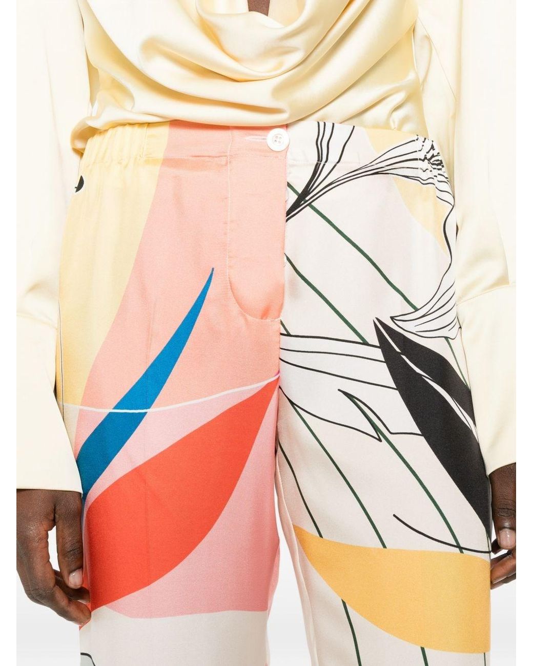 F.R.S For Restless Sleepers White Printed Silk Trousers