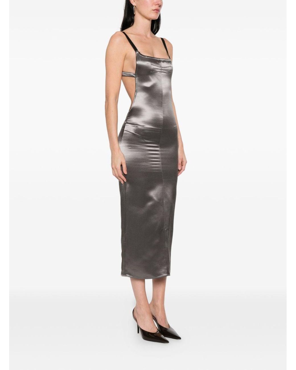 The Attico Satin Midi Dress in Grey | Lyst Canada The Attico Satin Midi Dress in Grey | Lyst Canada
