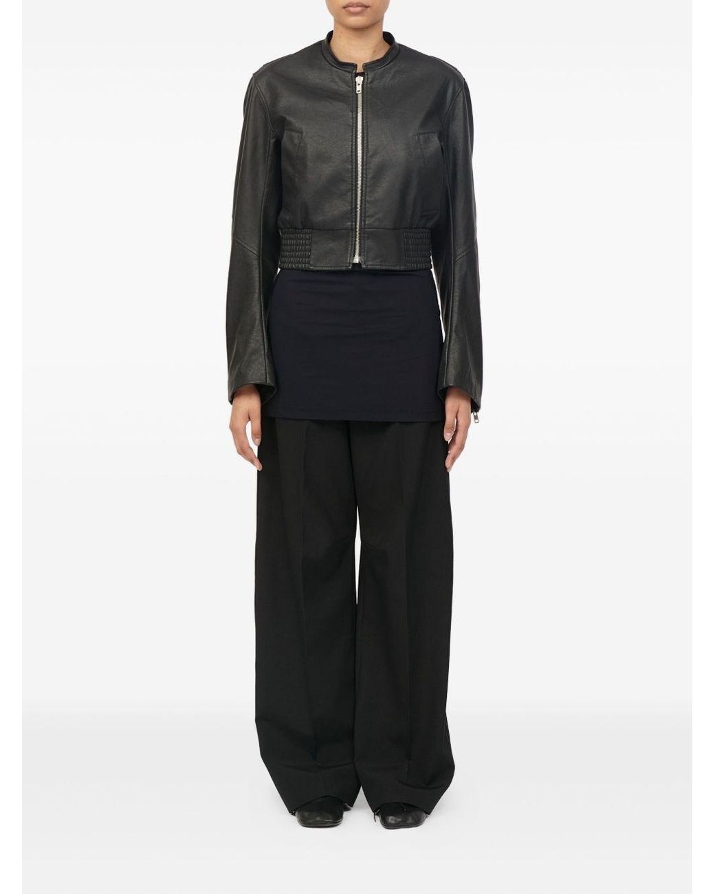 MM6 by Maison Margiela Black Leather Effect Bomber Jacket