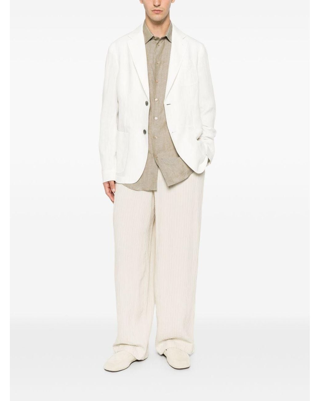 Emporio Armani White Linen Single-Breasted Jacket for men