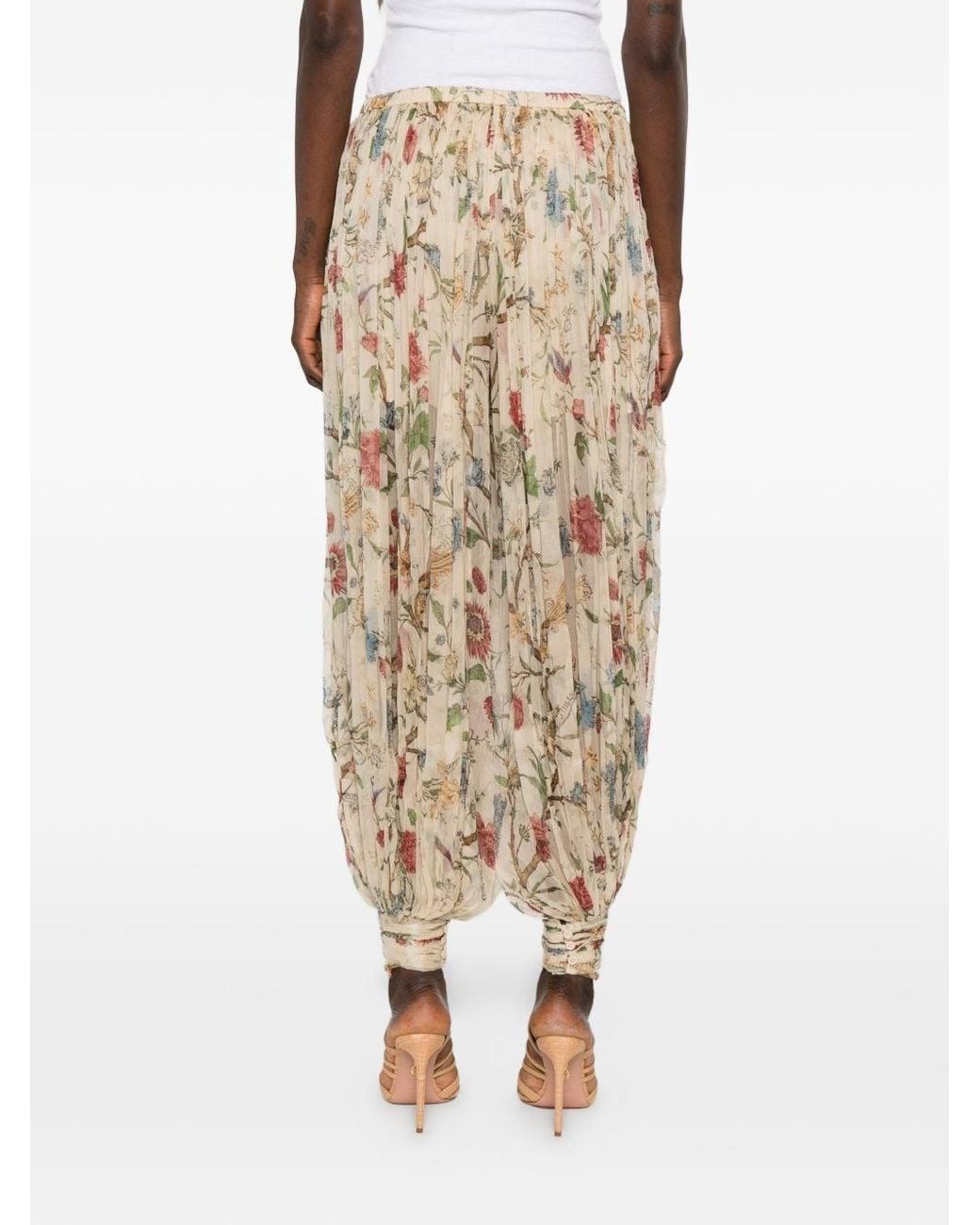 Into The East Natural Printed Silk Trousers