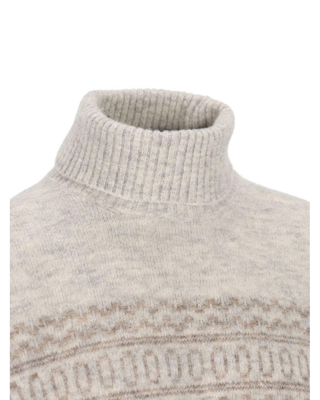 Brunello Cucinelli White Wool Turtle-Neck Jumper for men