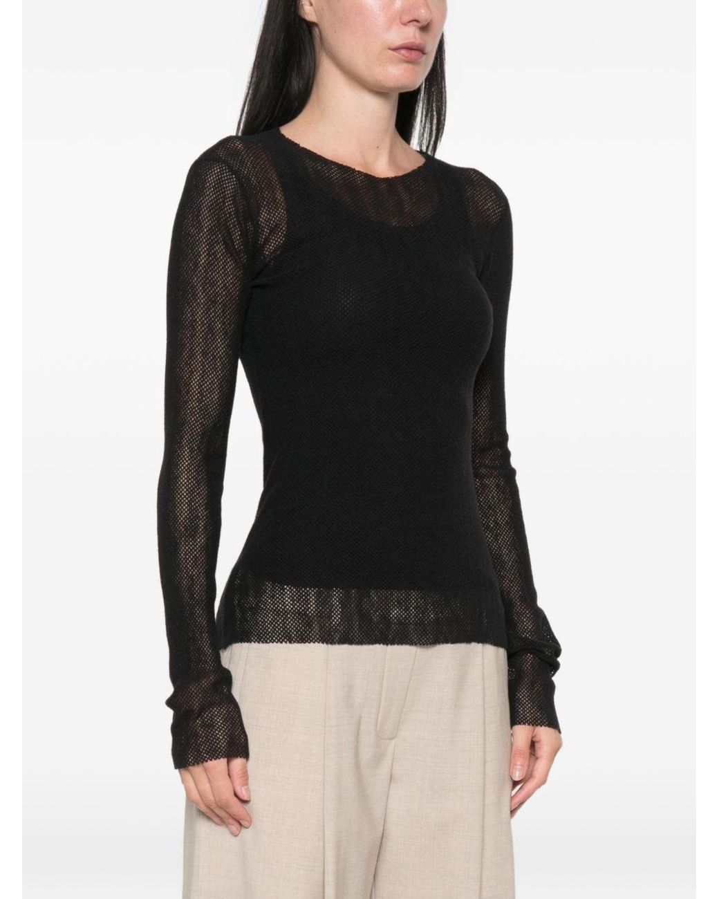 Cortana Black Mesh Wool Top