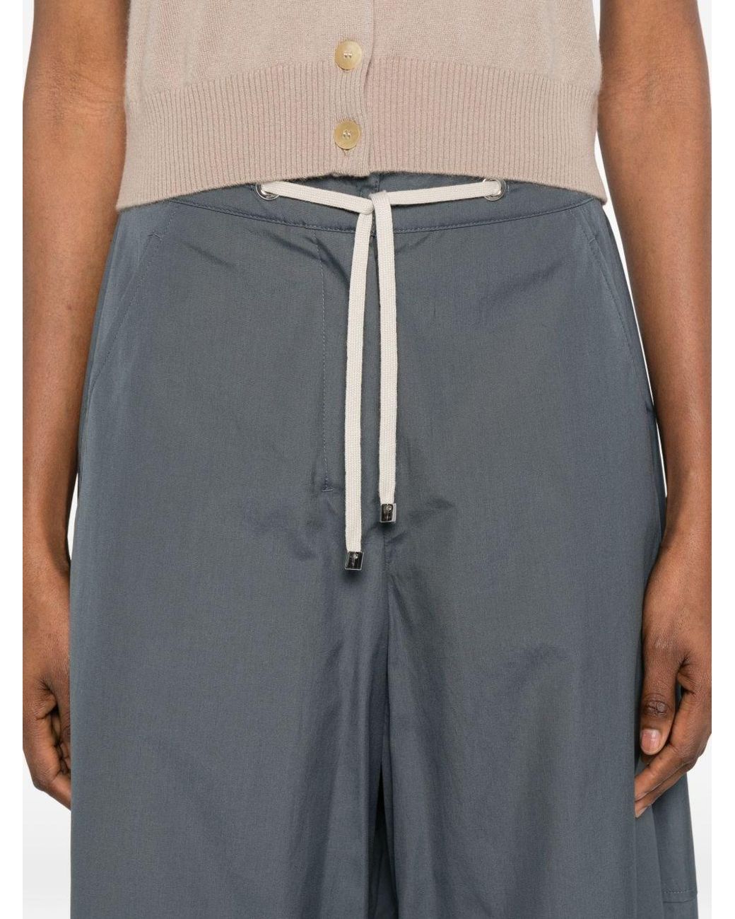 Max Mara Blue Cotton Wide-Leg Trousers