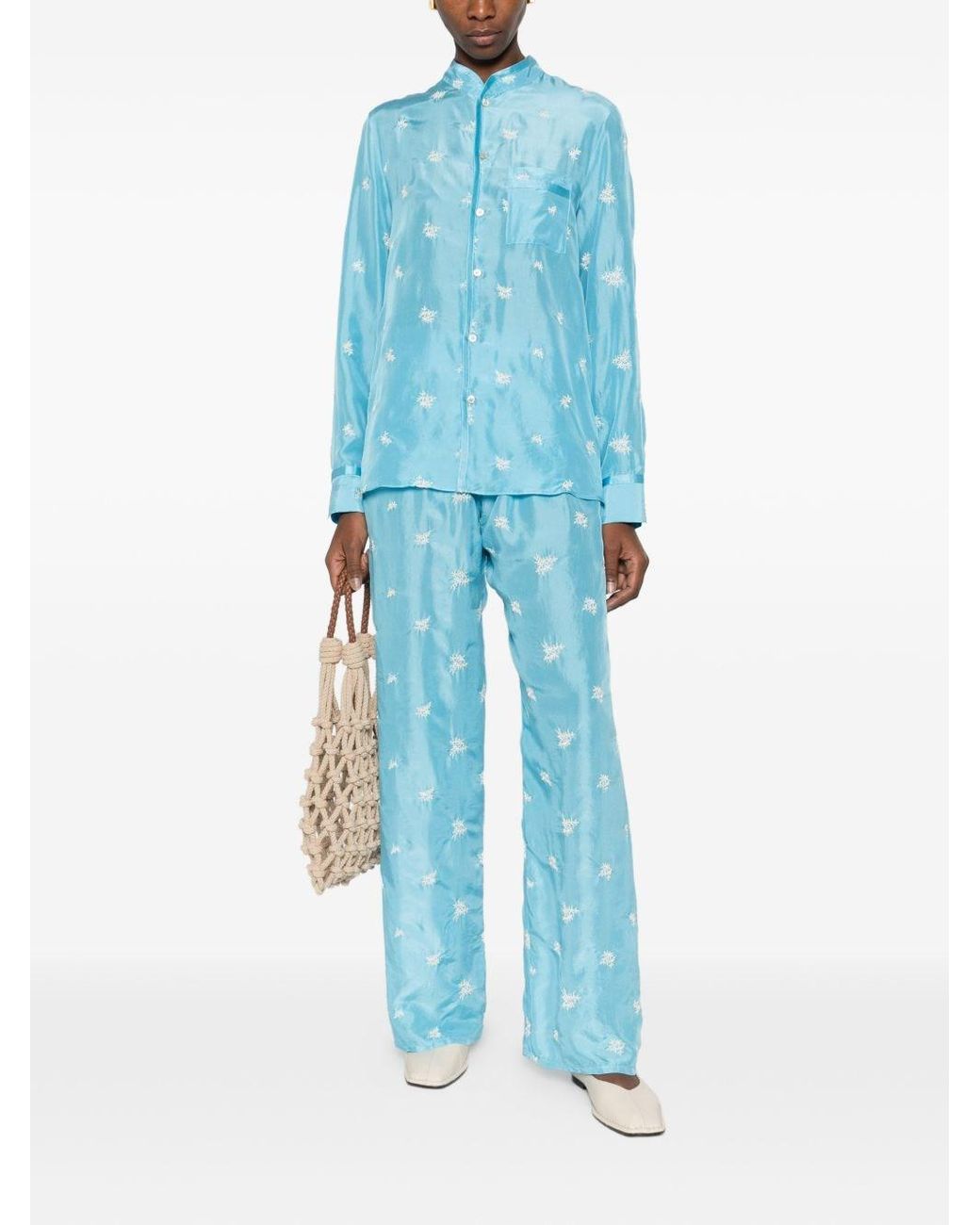 Forte_forte Blue Embroidered Silk Trousers