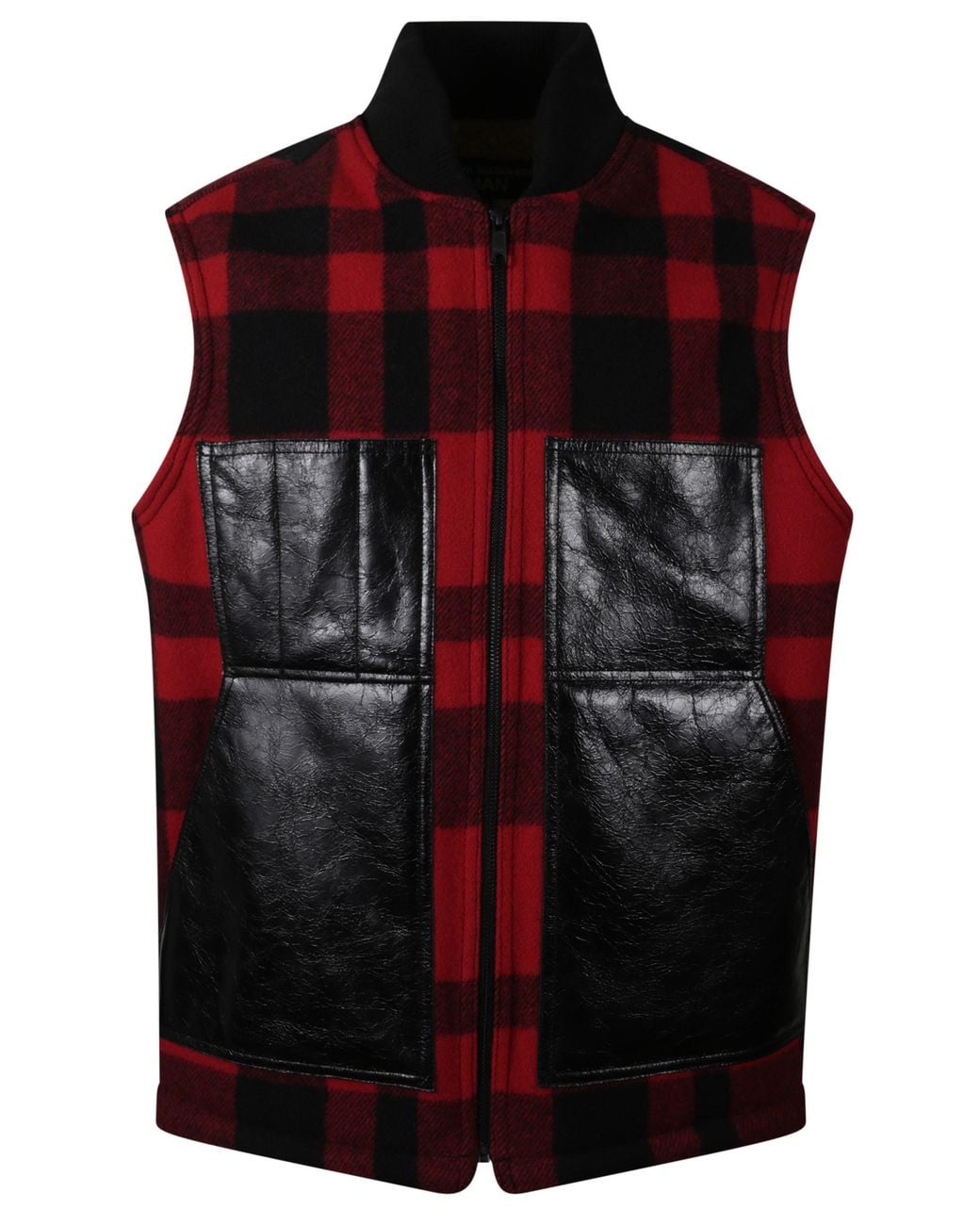 Junya Watanabe Red Mackinaw Wool And Leather Vest for men