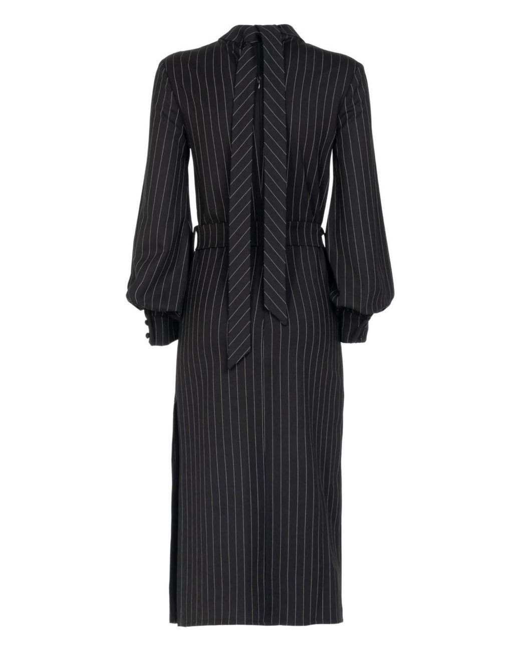 LES FILLES D'EVA Black Pinstripe Wool Dress