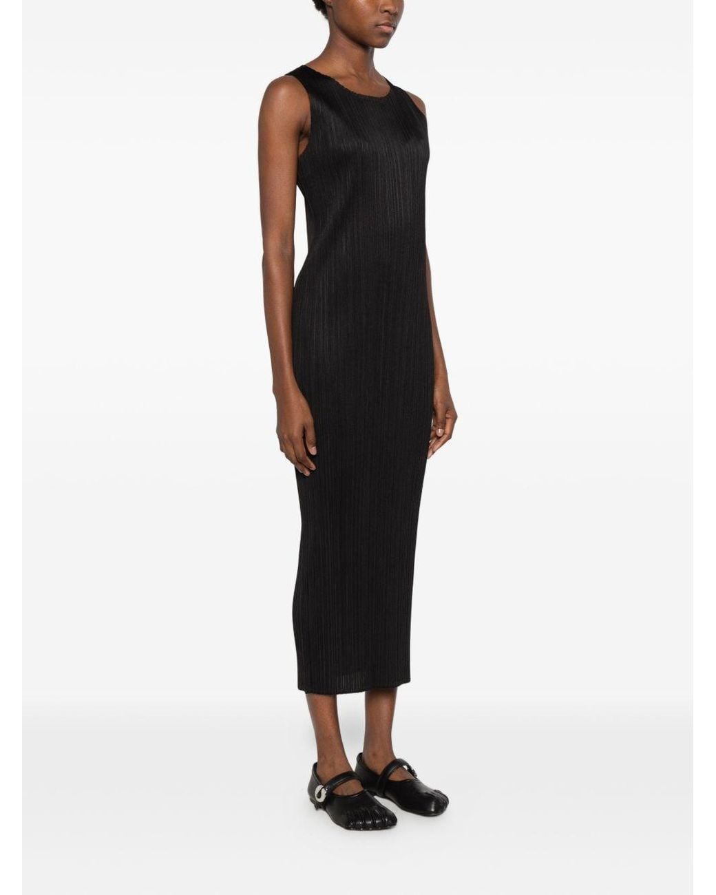 Pleats Please Issey Miyake Black Pleated Long Dress