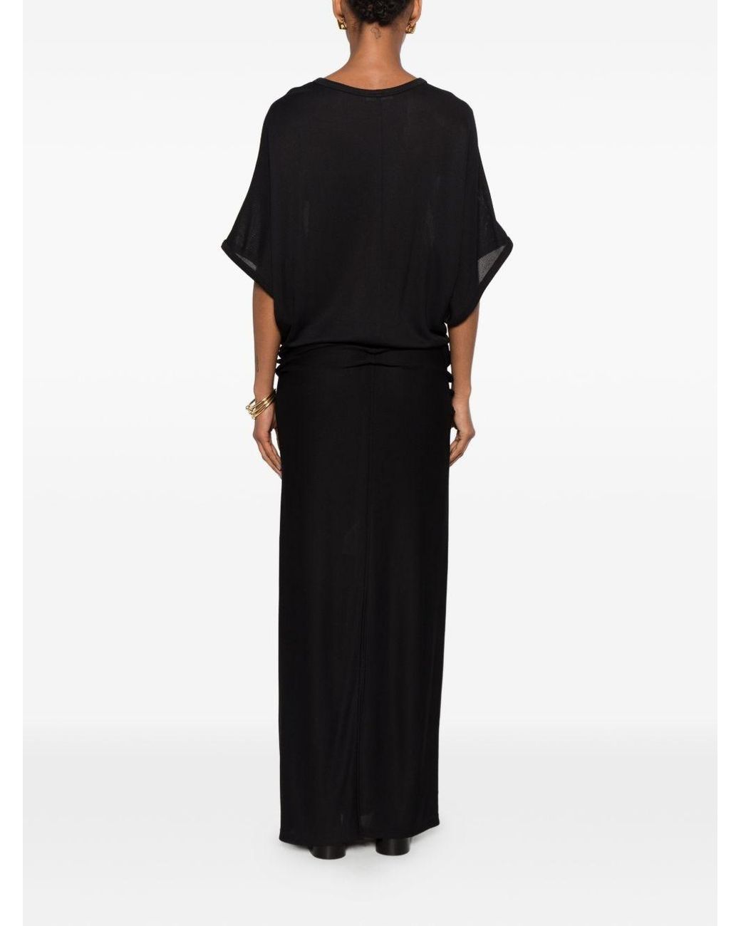 The Row Black Delyra Draped Short-Sleeve Maxi Dress