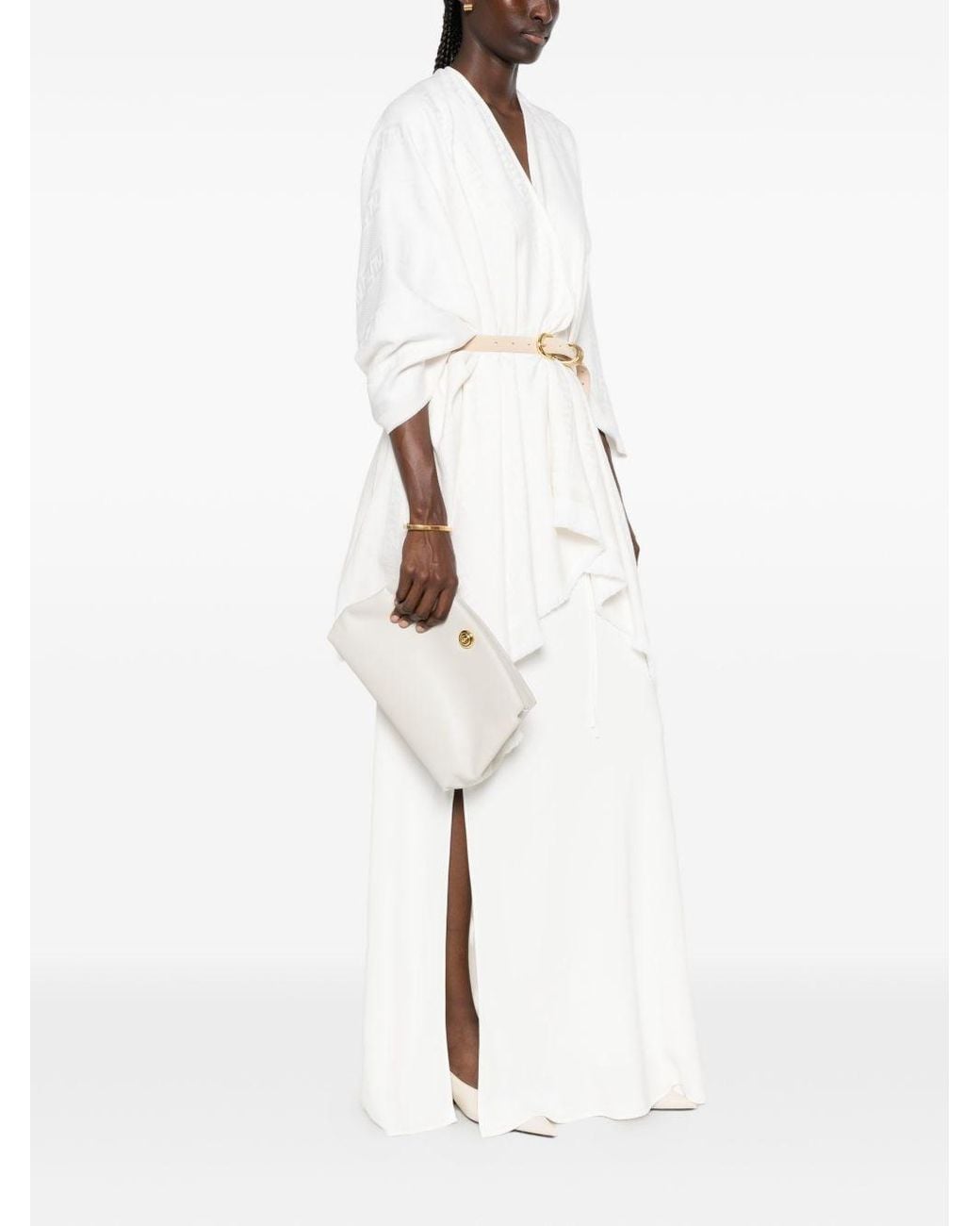 Fendi White Ff Wool And Silk Poncho