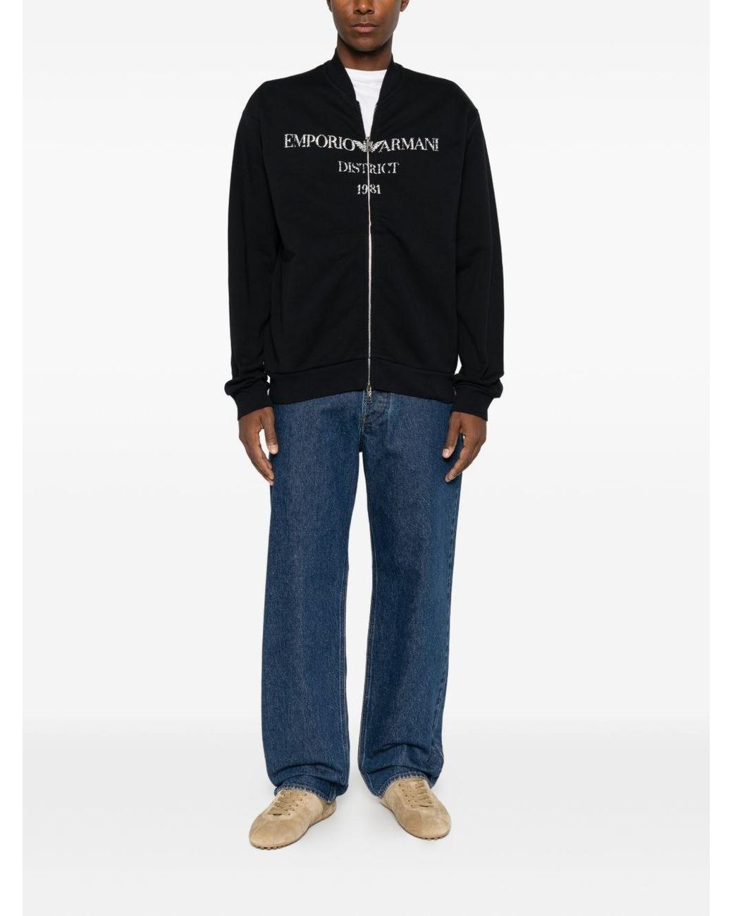 Emporio Armani Black Logo Cotton Bomber Jacket for men