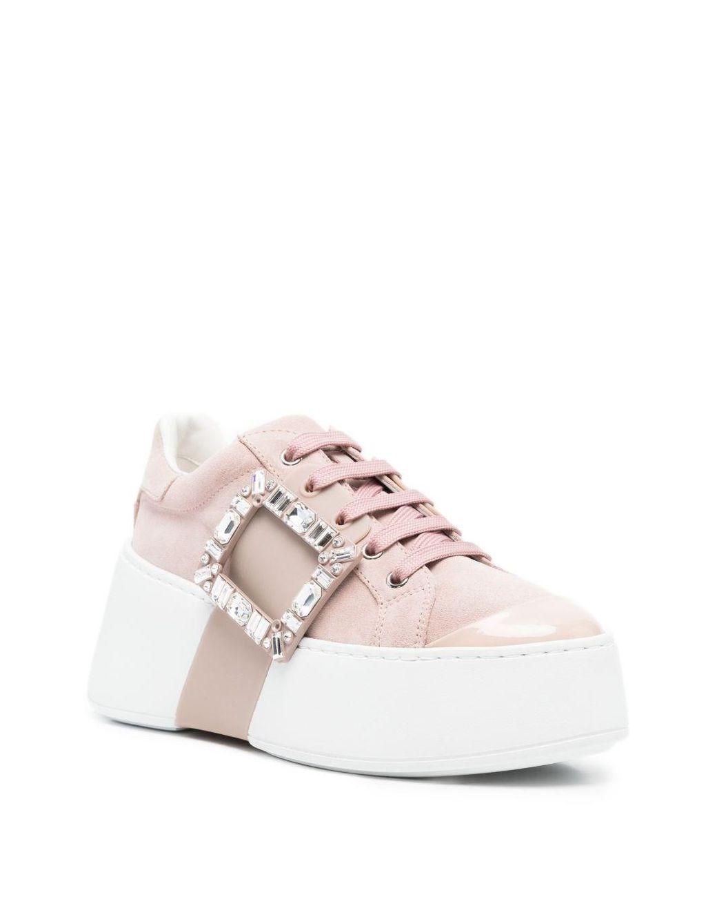 Roger Vivier Pink Viv Skate High Strass Leather Sneakers