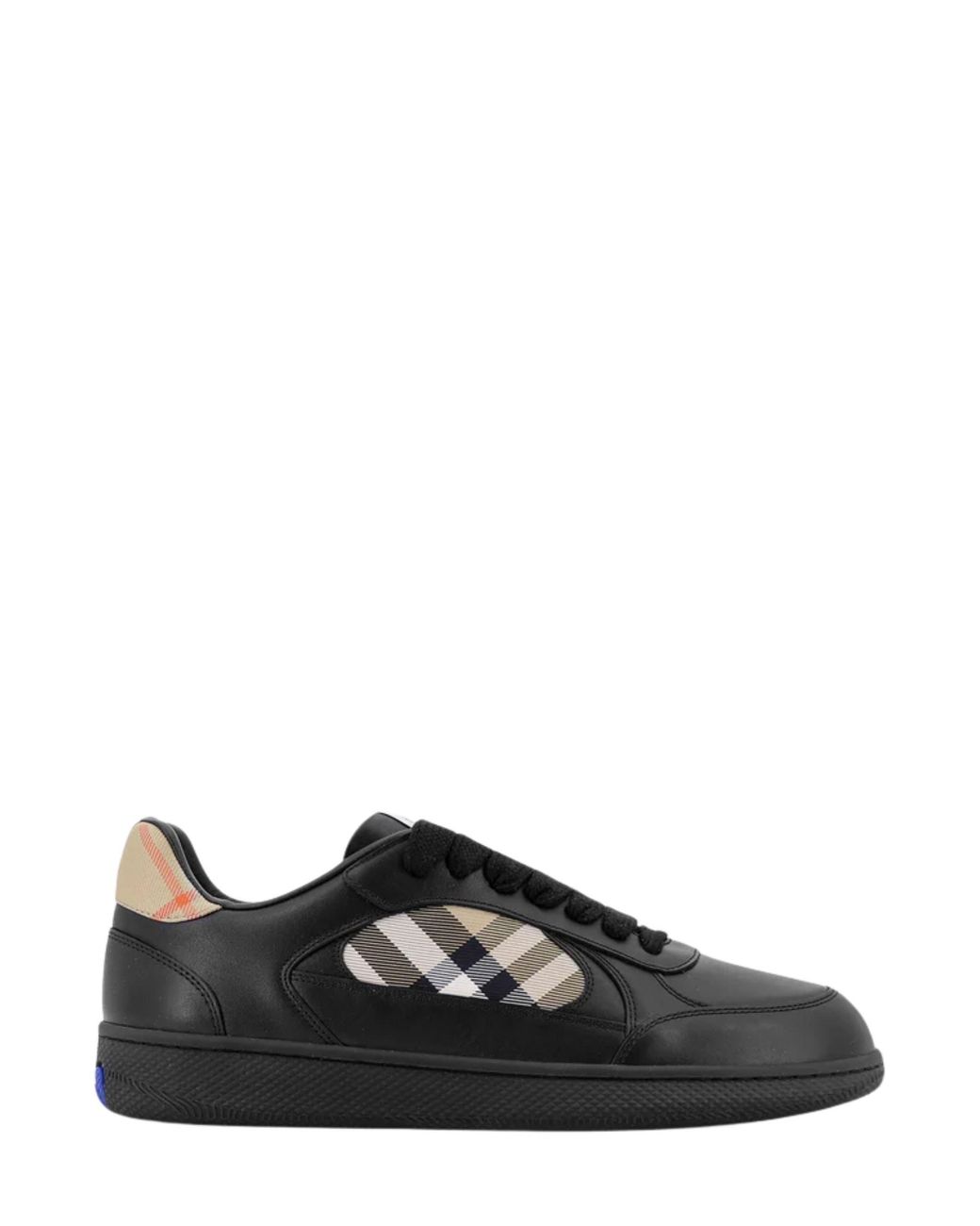 Burberry Black Leather Sneakers With Check Inserts for men