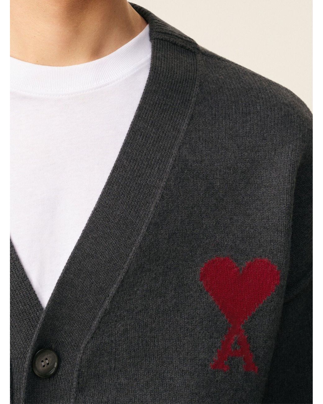 AMI Black Ami De Coeur Cardigan for men