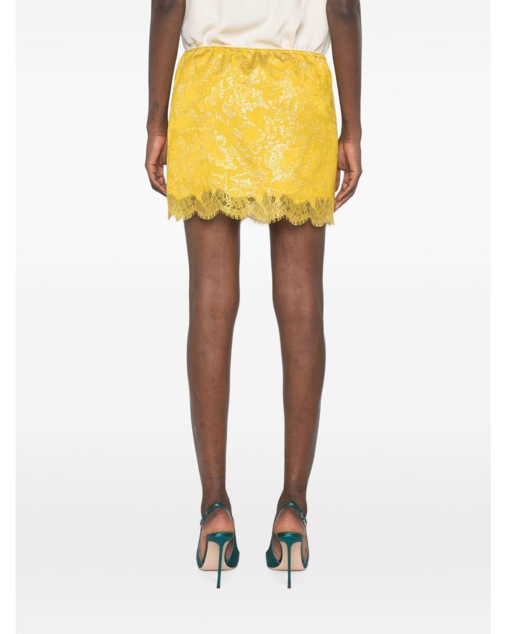 Saint Laurent Yellow Laced Mini Skirt